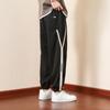 Spring Men's Knitted Drawstring Nine-minute Fat Sports Trend Straight  Pants Plus Size