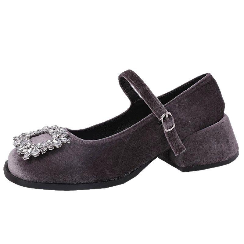 Coarse heel temperament rhinestone burst Mary Jane shoes popular spring and summer new fashion high heel black women's shoes