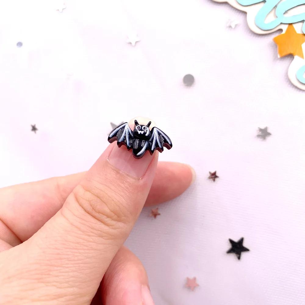 30pcs Resin Mini Colorful Painted Bat Pumpkin Skull Ghost Cat Figurines Flat Back Scrapbook DIY Halloween Decor  Nail Art M439 F