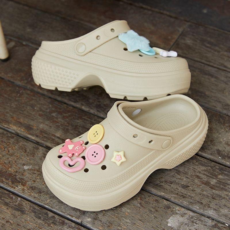 Cute Girl Heart Star Hole Shoes Women's Summer Non-slip Thick-soled Heightening Beach Shoes Bag Head Cool Slippers