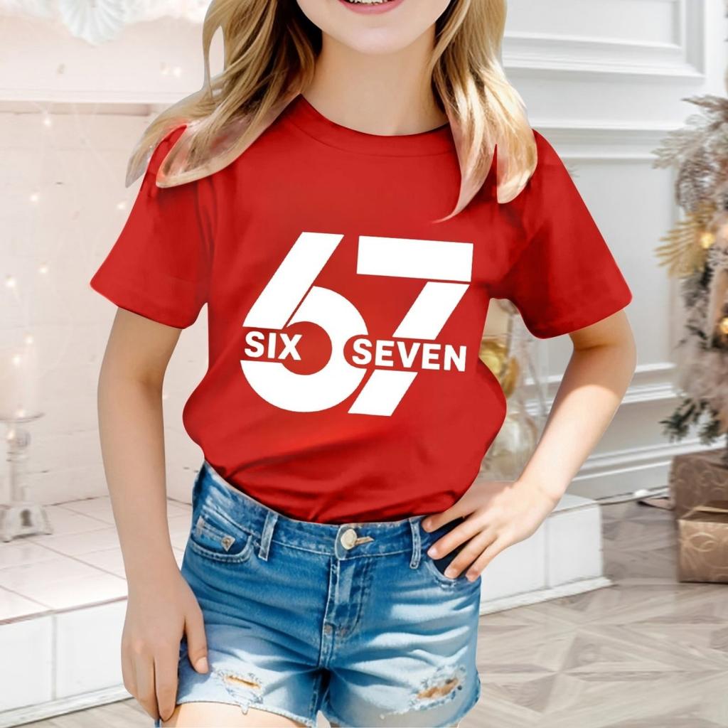 Fashion Minimalist Number 67 T-Shirt for Children Summer Vintage T-Shirts Round Neck Hippie Tees Oversized Casual Top Clothing