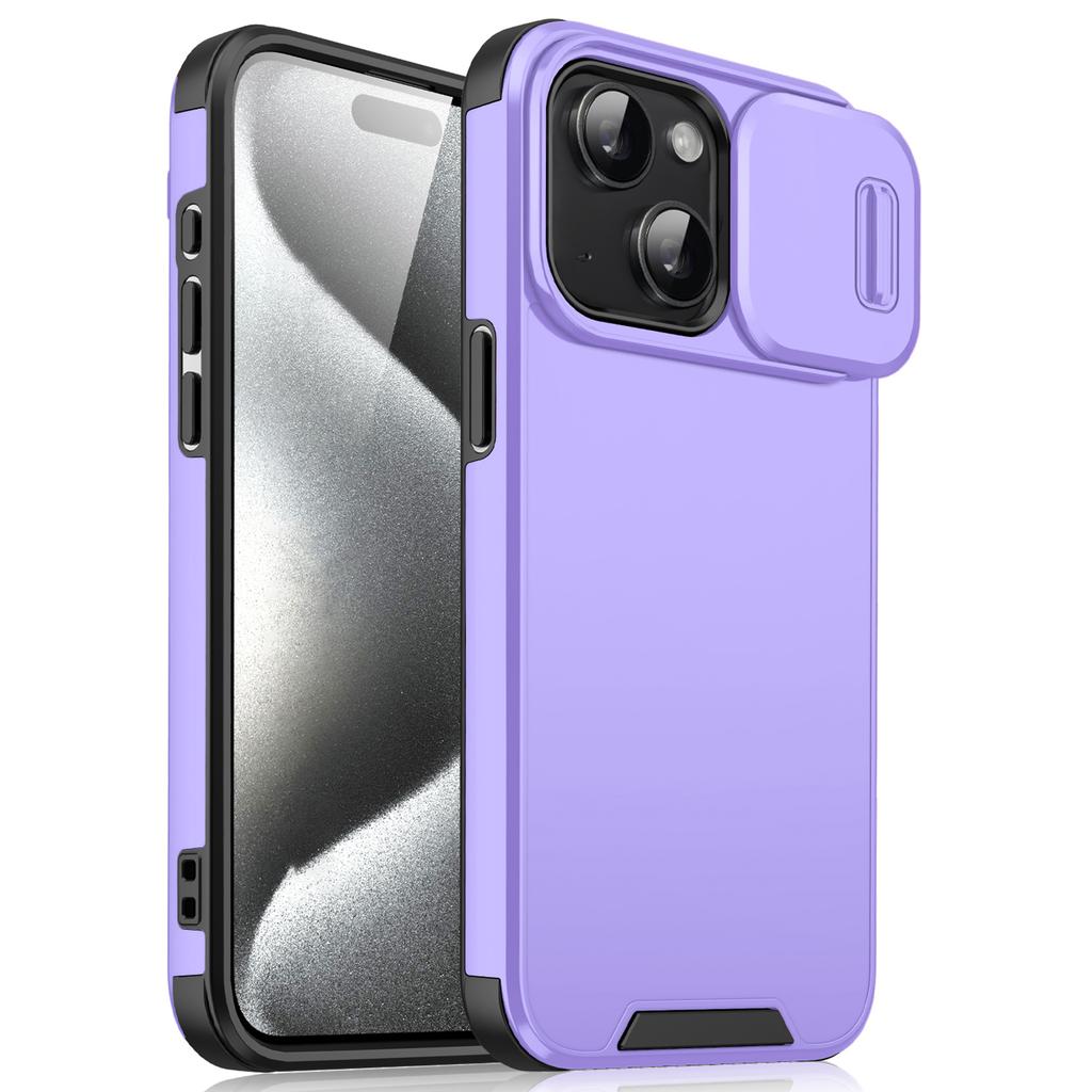Pro pouzdro na iPhone 15 s posuvným krytem kamery PC+TPU Ochranný kryt telefonu