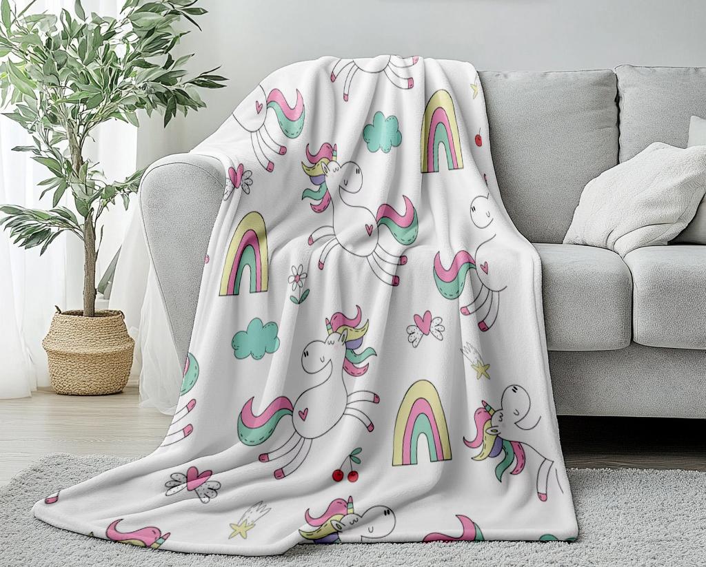 1Pc Cute Rainbow unicorn Print soft Thin Blanket Flannel Decoration Suitable for sofas bedrooms air-conditioned rooms  Gifts