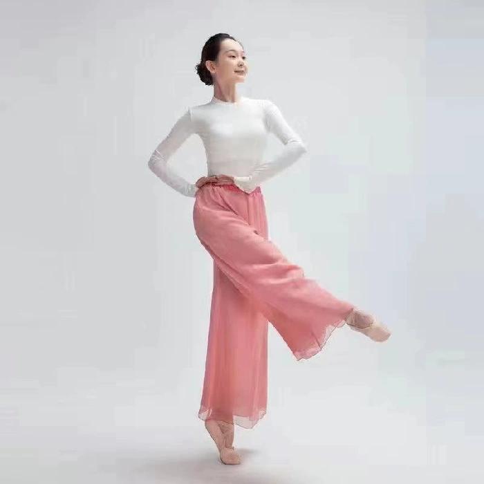Plus Size Women's Elegant Double-Layered Loose Fit Chiffon Pants for Dance Training