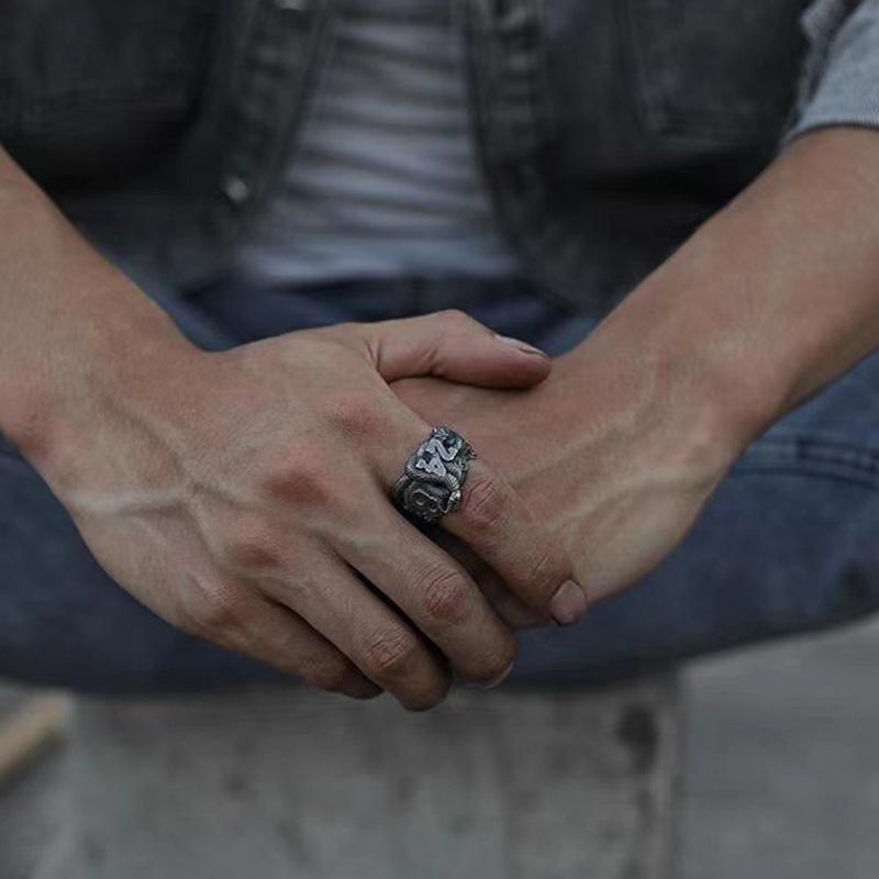 Retro Black Mamba Kobe 24 8 Ring For Men Punk Gothic Rock Hiphop Open Ring Handmade Jewelry Bikers Accessories Basketball Gift