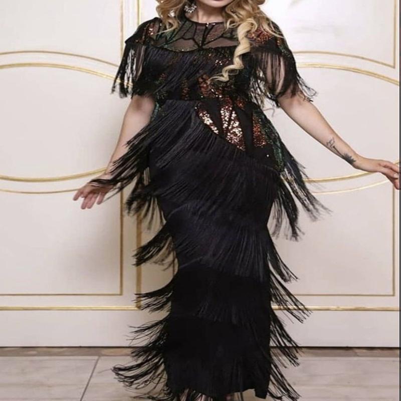 

Женская африканская одежда больших размеров Диашики Кисточка Пайетки Обеденное платье Большой размер Абайя Макси Платье