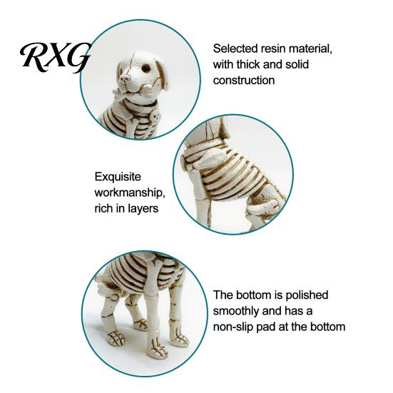 Cute Bone Texture Decor Skull Puppy Resin Figurine, Halloween Retro Skeleton Dog Statue, Creative Holiday Yard Ornaments Gothic Desktop Ornament