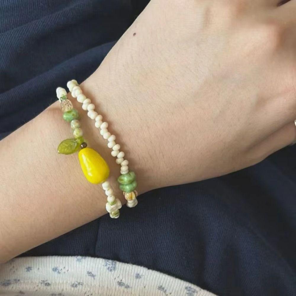 2pcs/set Sweet Pear Bead Bracelet Exquisite Bohemia Hand Chain Creative Fruit Stacked Bracelet Gift