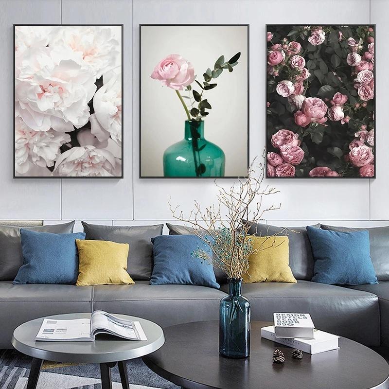 Pink Peony Flowers Paintings Posters Nordic Home Decor Oil Painting Posters And Prints Living Room Home Decor Canvas Wall Art