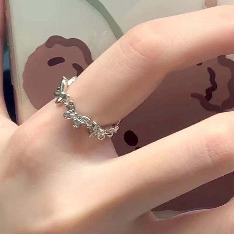 Silver Diamond Butterfly Open Ring: Original Women's Design, Super Shiny with a Gentle, Cool Style.