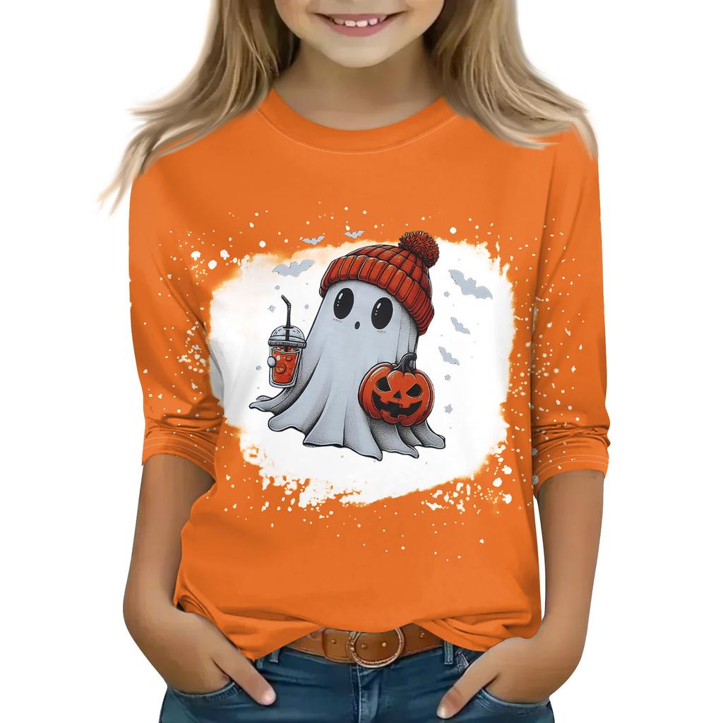 Print topper for ungdom jenter 5-16 år rund hals 3/4 ermer T-skjorter Trendy topper antrekk T-skjorter