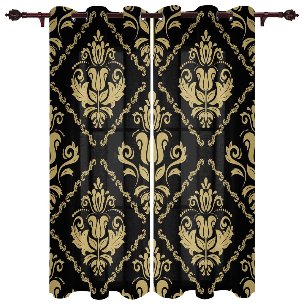 Black Baroque Pattern Window Curtain For Living Room Bedroom Luxury Home Kitchen Decor Items Curtains
