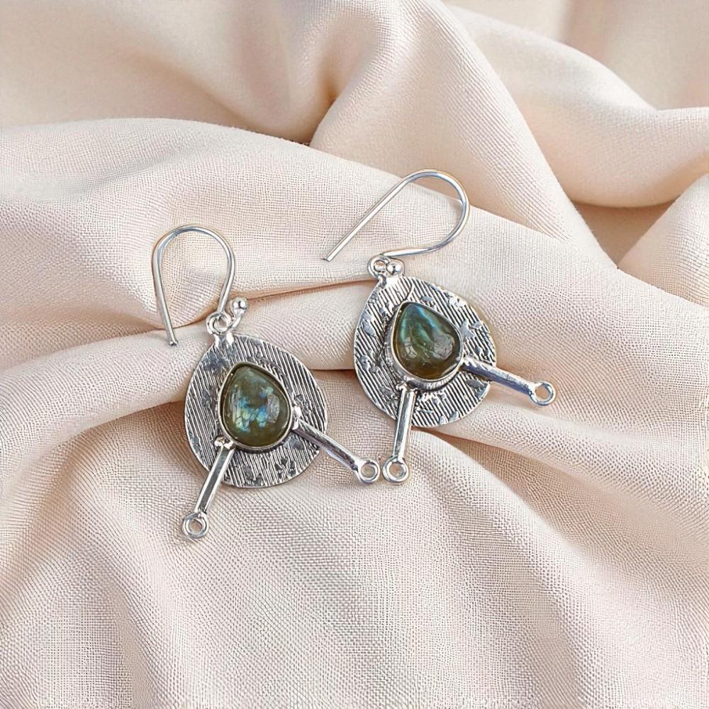 Natural Labradorite Gemstone 925 Sterling Silver Jewelry Handmade Earrings 1.86" EE-78-19