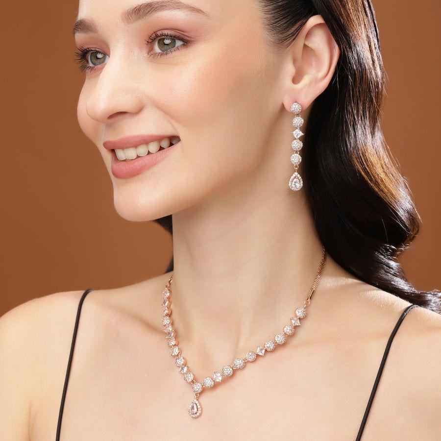 Charmant ensemble de colliers pour femmes Estele en plaqué or rose et zircone cubique