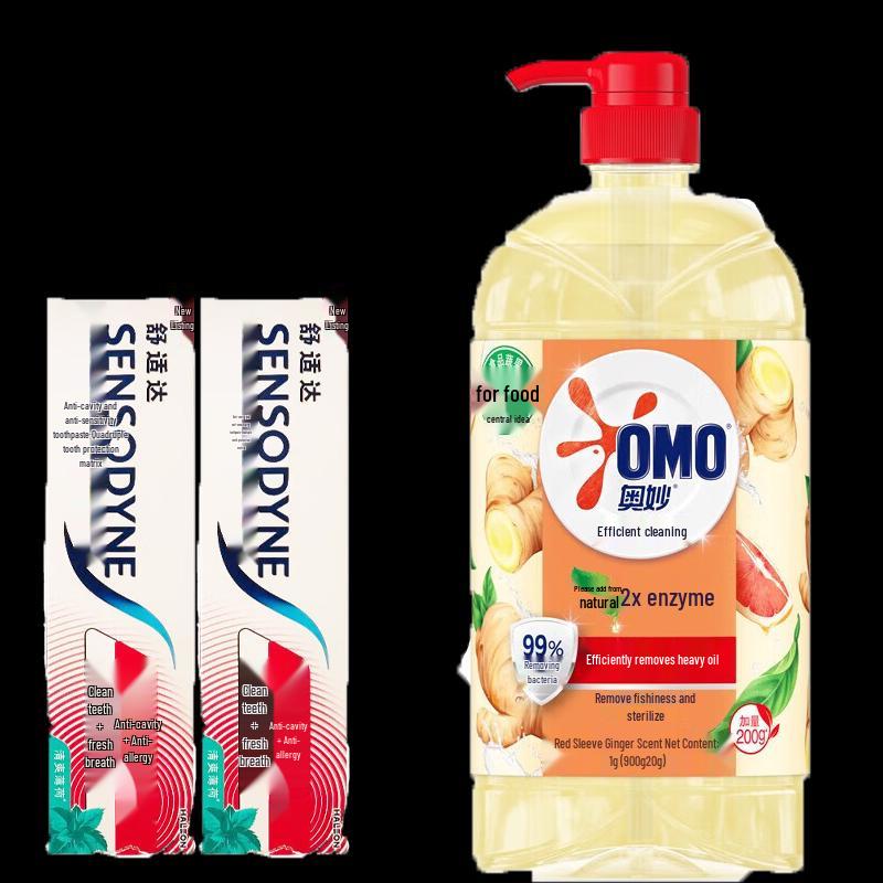 Sensodyne Fresh Mint Toothpaste & OMO Ginger Dish Soap Bundle