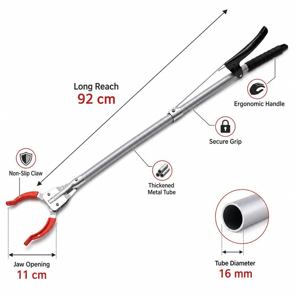 Stainless Steel Trash Picker Grabber Ergonomic Handle Thickened Tube Pickup Grabber Tool Non Slip Jaw Reach Grabber Tool