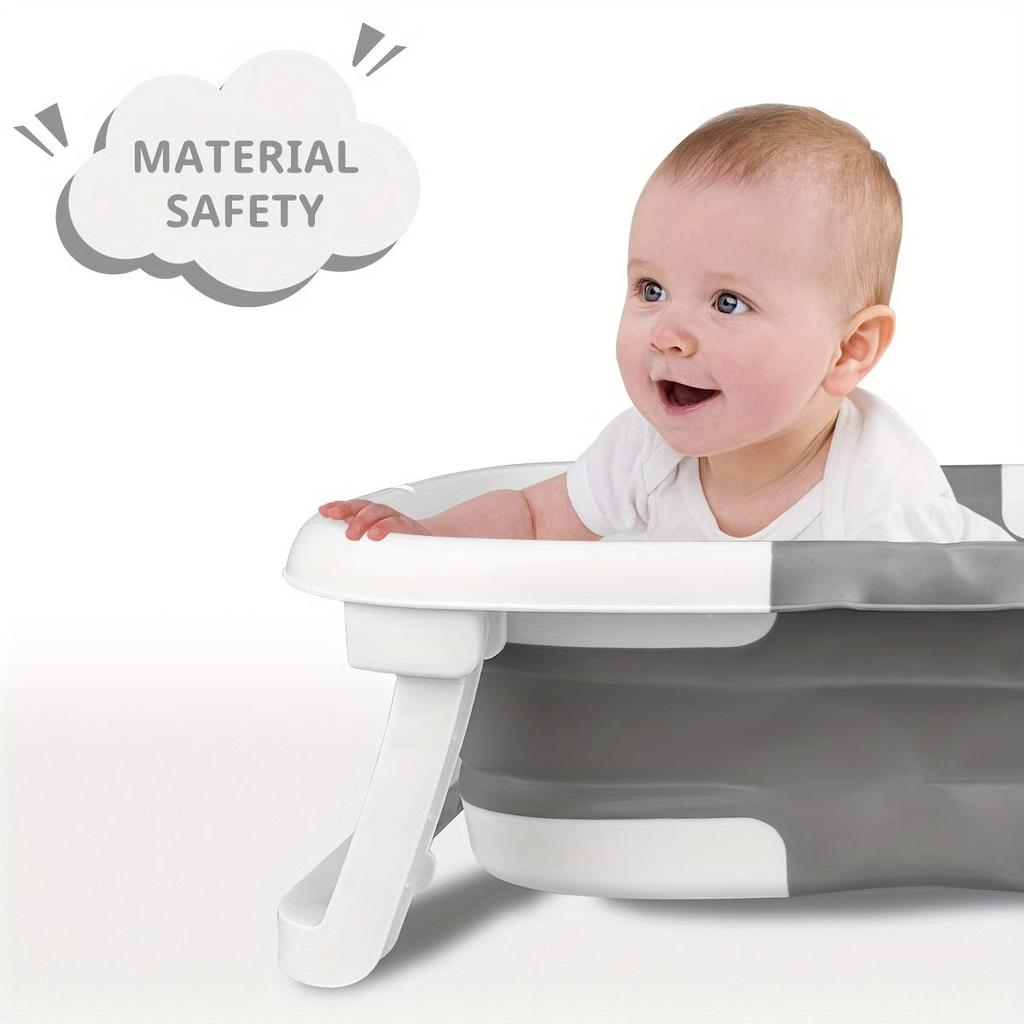 Foldable Baby Bathtub with Thermometer,Portable Travel Newborn Bathtub,with Soft Pad and Thermometer,Drainage Hole,Durable Foldable Youngsters Bathtub
