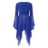 Damen Glitzer Pailletten Liturgisches Tanzkleid Patchwork Anbetungs Tunika Rundhals Ausgestellter Ärmel Asymmetrischer Saum Kleid