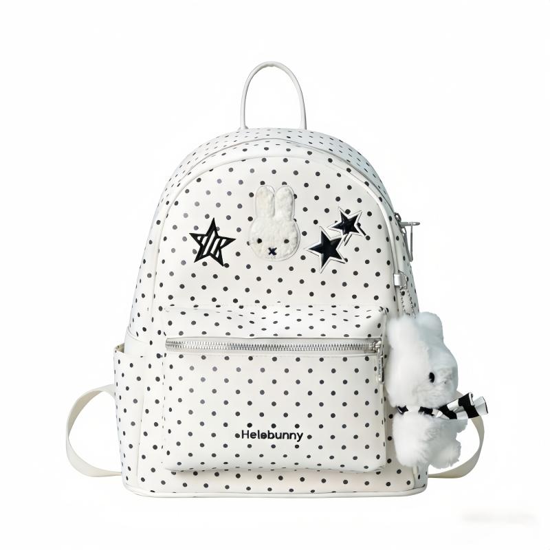 Cute Polka Dot Rabbit Backpack With Cartoon Stars Large Capacity Laptop Bag For Students Fashionable Gift For Girls