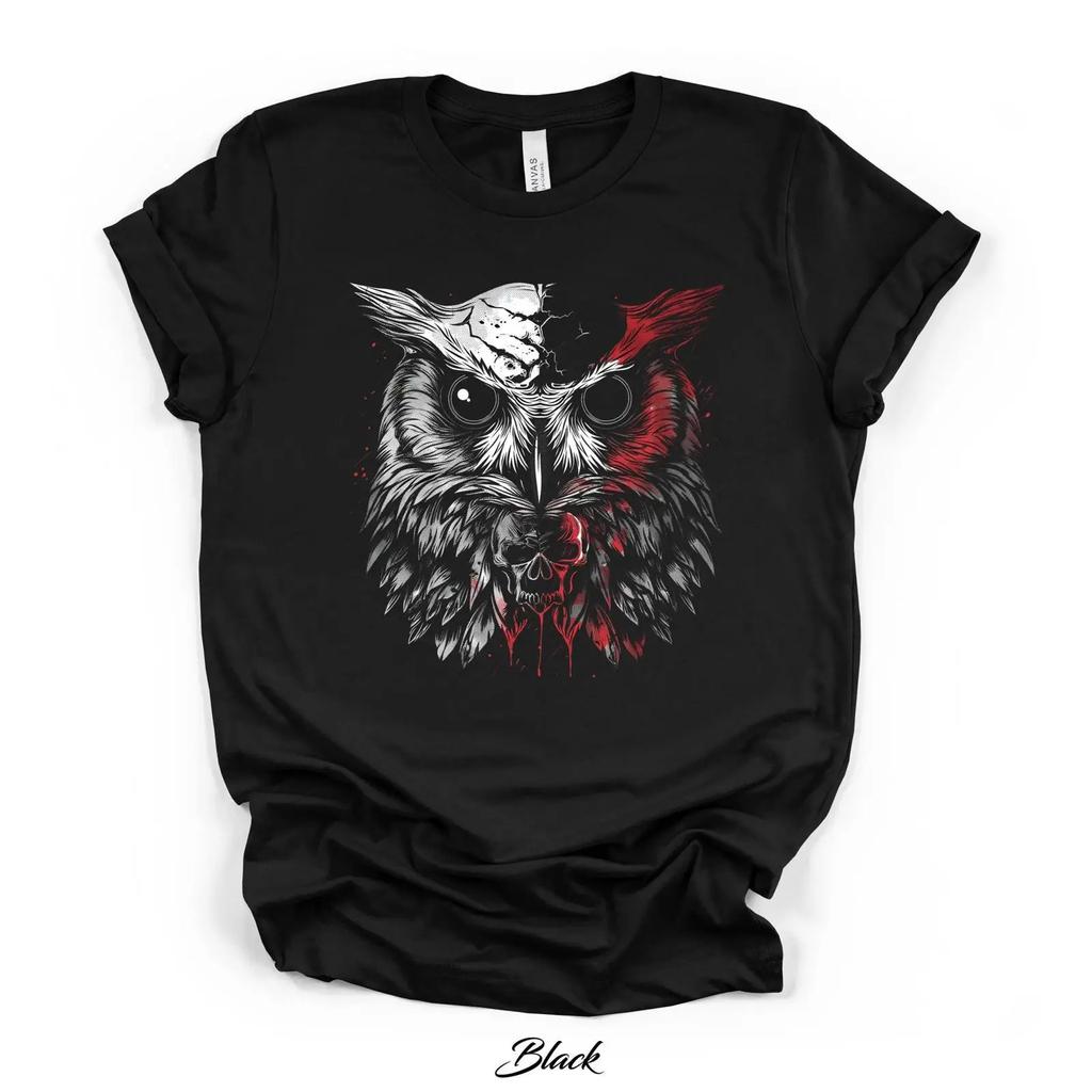 Dark Owl Skull Bella Canvas T Shirt Gothic Art Alternative Vintage Streetwear Fashion Comfortable Designer Clothes