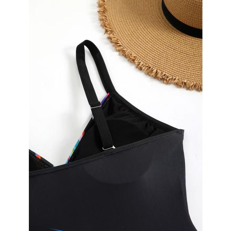 Bañador de una pieza a rayas degradadas para mujer - Traje de baño con cordón para control de abdomen