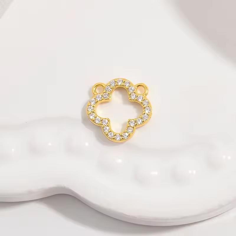 Fine 925 Sterling Silver Zircon Gold Plated Charm Clover Connector for Jewelry Necklace Bracelet Making