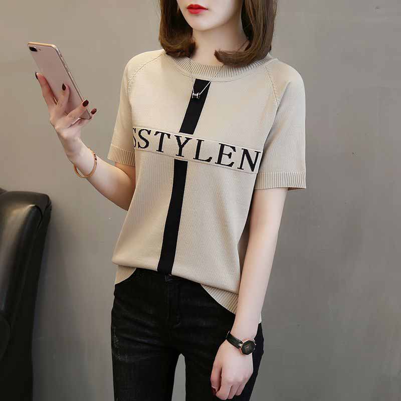 

Женская футболка из ледяного шелка с коротким рукавом, летняя футболка с круглым вырезом, свободная тонкая тонкая футболка XXL кофейный