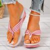 Fashion Comemore 2025 Flip-flops Ladies Summer Shoes Casual Stripe Platform Wedges Beach Slippers High Heeled Slides Shoes for Women