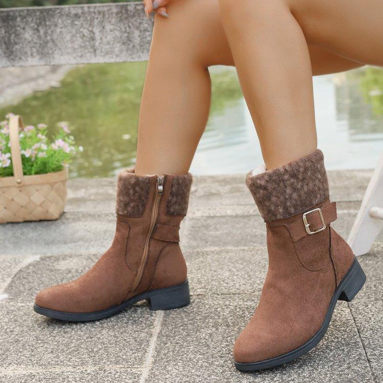 Women's soft elastic winter warm cold padded snow boots thick bottom non-slip wear-resistant outdoor leisure sports Martin cotton boots