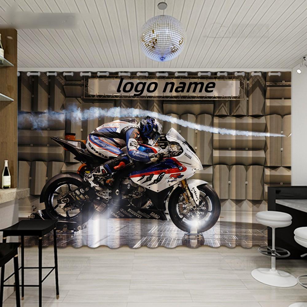 2PCS Cool Motorcycle Boys Dormitory Curtain Living Room Floor-to-ceiling Windows Motorcycle Club Studio Windows Cortinas Drape