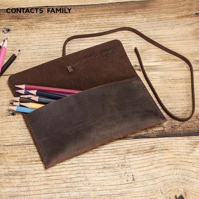 Retro Crazy Horse Leather Multi-Pen Case - Creative Bundle-Style Pencil Storage Bag for Students.