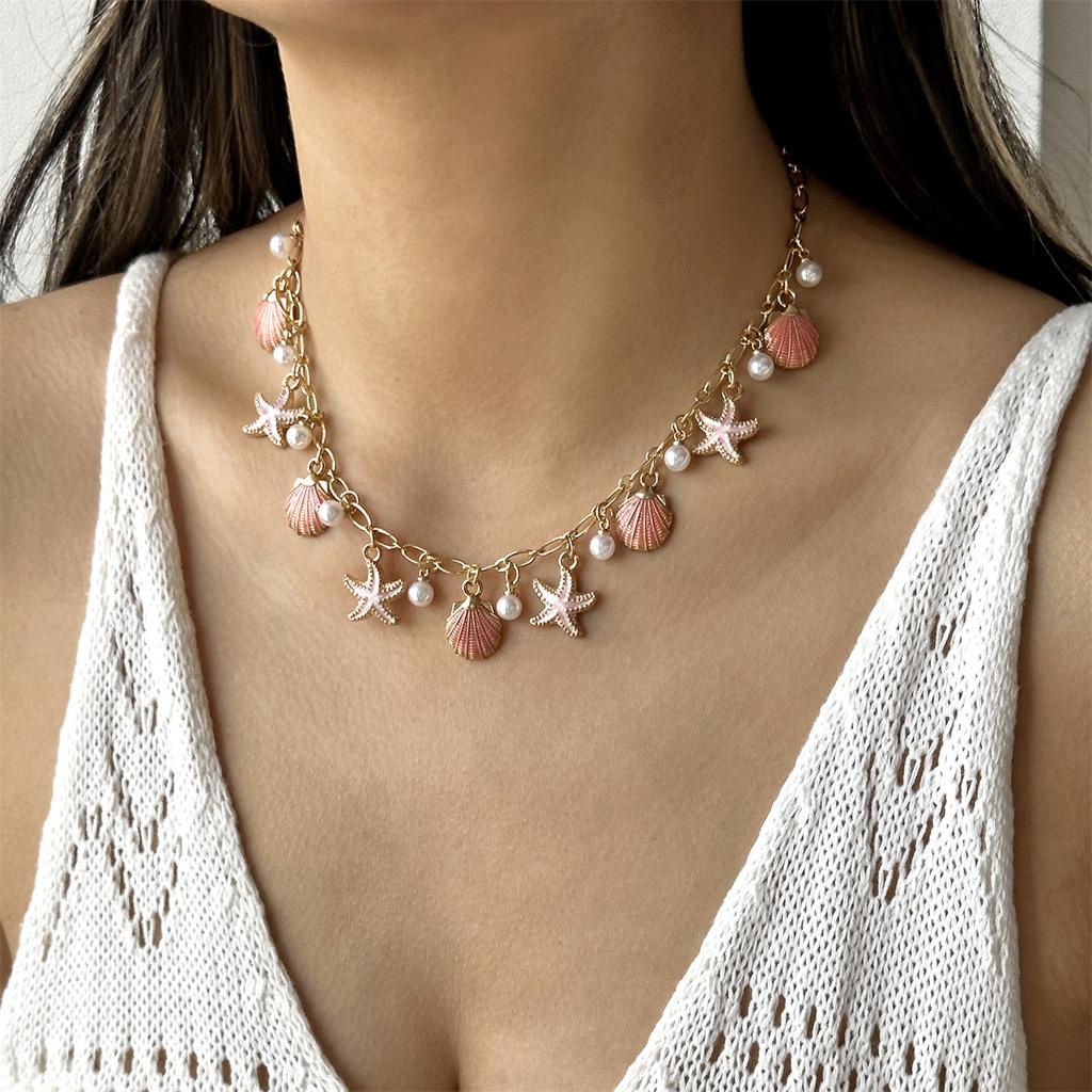 Collana Unica Y2K a Tema Oceanico per Donna Boho Stella Marina Rosa Smalto Conchiglie Ciondolo Collana Choker Gioielli Estetici Estivi