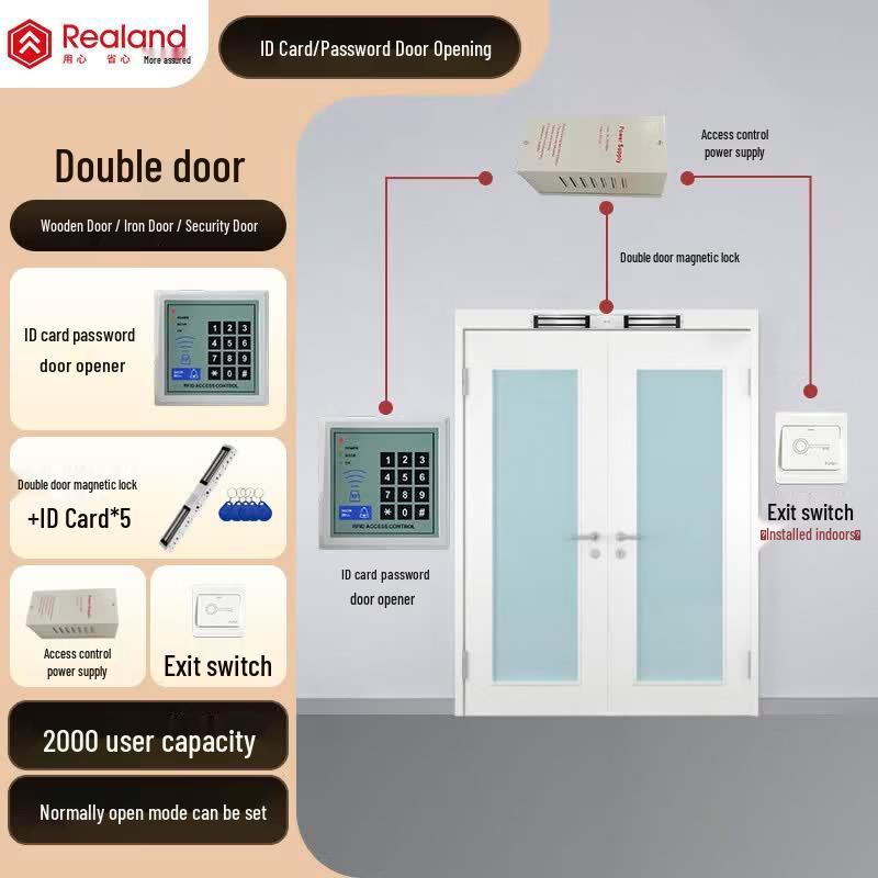 Realand Card/Password Access Control System with Double Magnetic Lock Kit CN plug (adapter included)