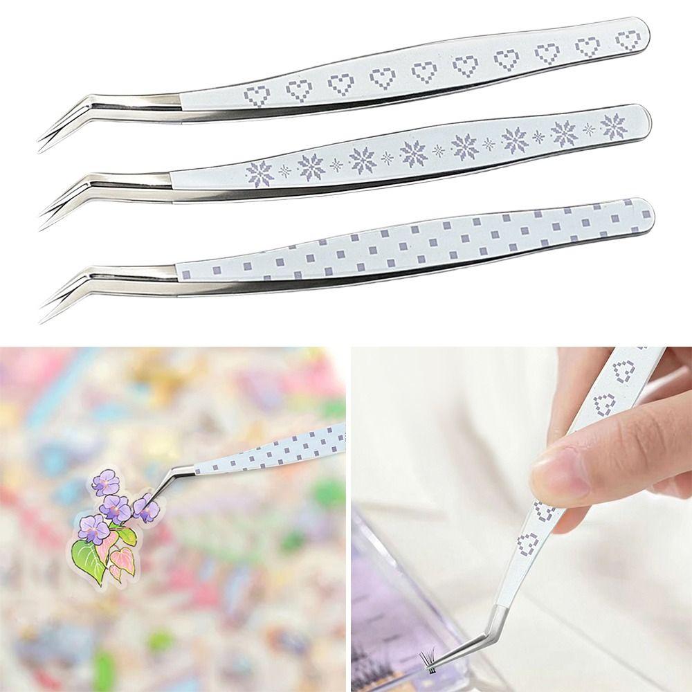 Metal Curved Stickers Tweezers Anti-static High Precision False Eyelash Tweezers Cartoon Eyelash Curler Miniature Scene Stickers