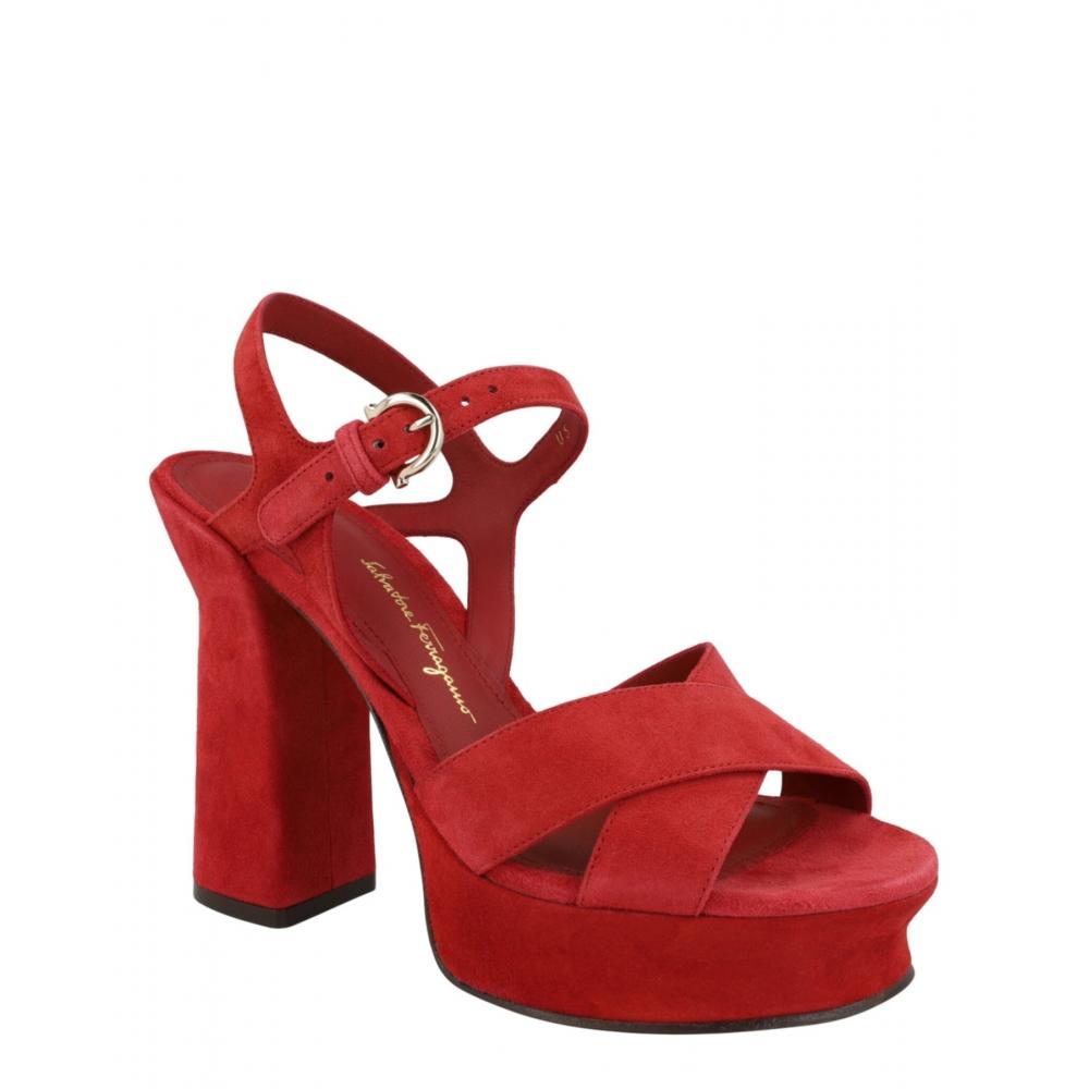 Salvatore Ferragamo Sonya Suede Platform Sandals Rust