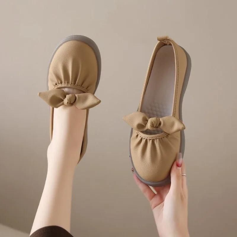 Fashion Low Heel Elegant With Bow Shoes for Women Office Slip-on Leather Casual Beau Today Chic Quick Delivery Young Popular Woman Flats