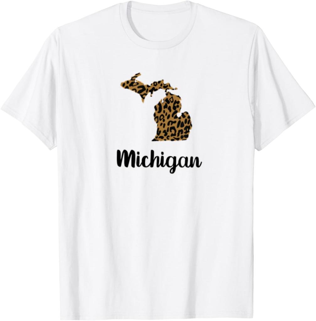 Michigan Michigander Great Lakes Trendy Leopard Animal Print T-Shirt