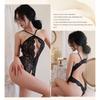 Sexy Crotchless Blue Lingerie Women Lace Hollow Bodysuit Erotic Pajamas Teddy Babydoll Dress Deep V Open Bra Sexy Set