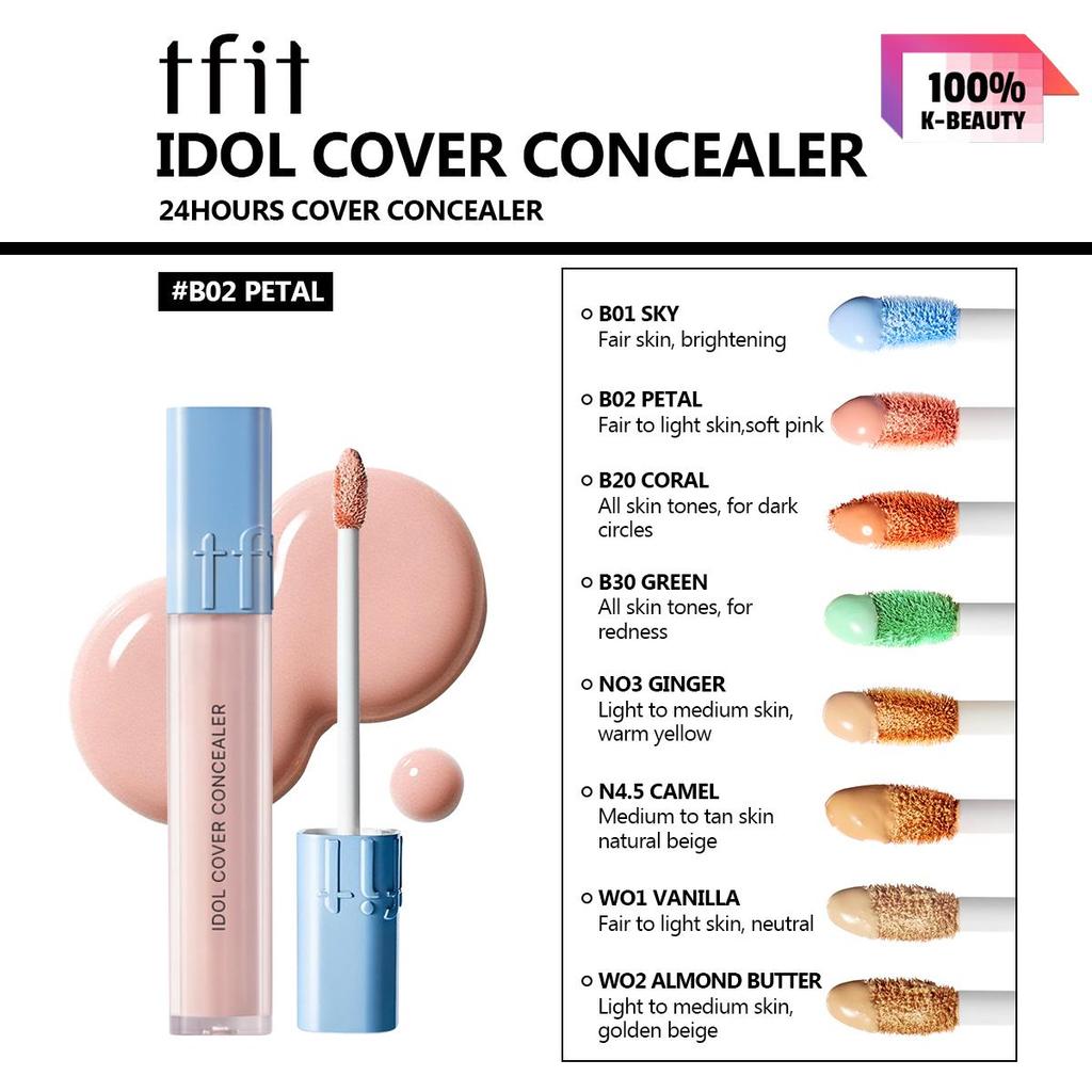 TFIT IDOL COVER CONCEALER 6.5g B01/B02/B20/B30/N03/N4.5/W01/W02, Rich Coverage, Creamy Texture, Natural Fit Finish, Korean Cosmetics, Korean Makeup