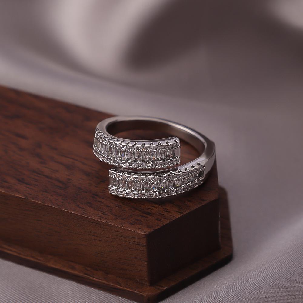 Korean Zircon Inlaid Open Ring: Elegant Women's Luxury Fashion European & American Design