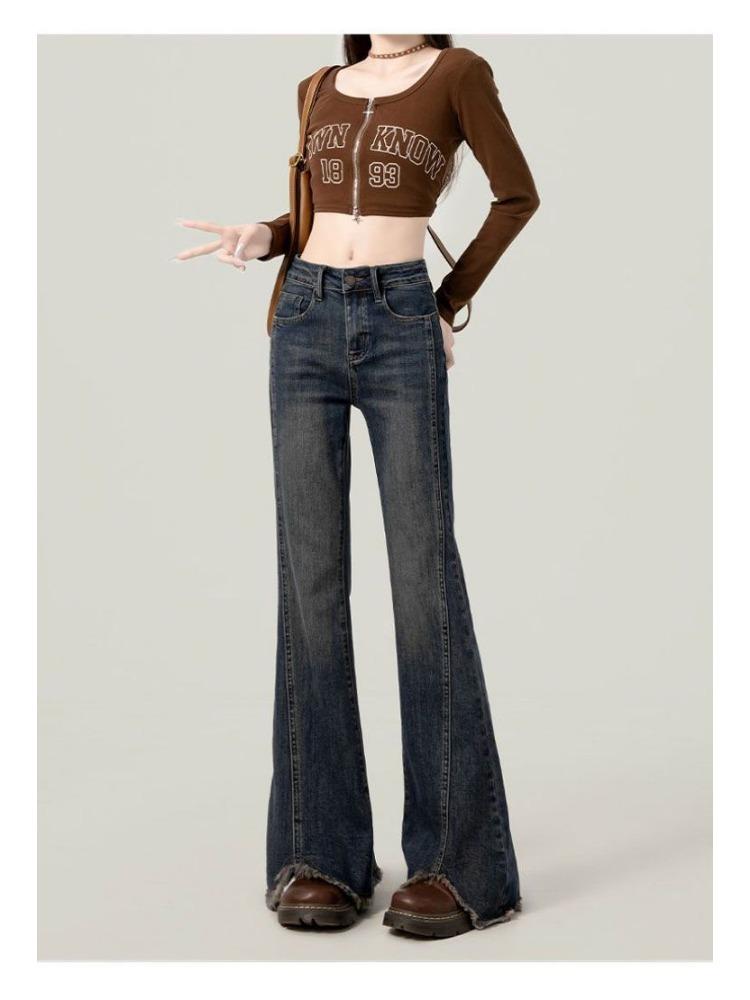 

Джинсы микроклеш большого размера с необработанным краем женские весенние для миниатюрных фигур эластичные с высокой талией тонкие длинные джинсы, волочащиеся по полу, для женщин длинные джинсовые брюки 4XL