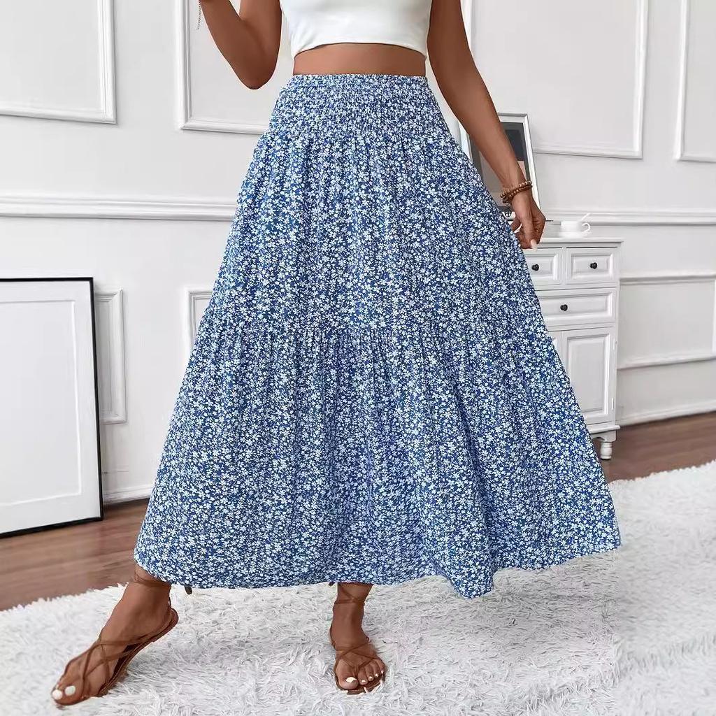 A-line Floral Print Patchwork Skirt: European & American Style for Autumn and Summer