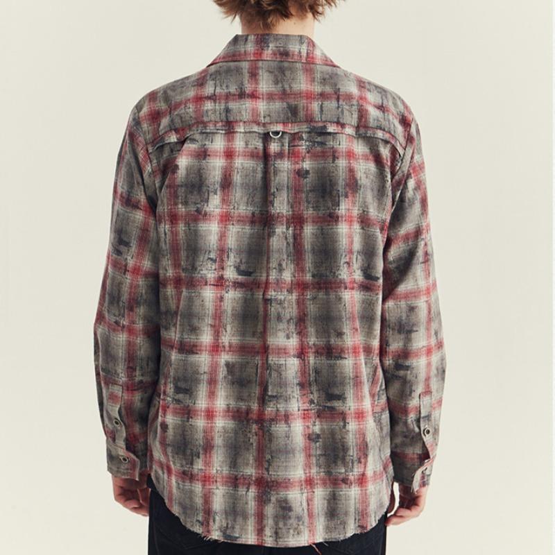 Spring and Autumn Men's Plaid Long Sleeve Retro Rave Loose Lap Collar Shirt Jacket