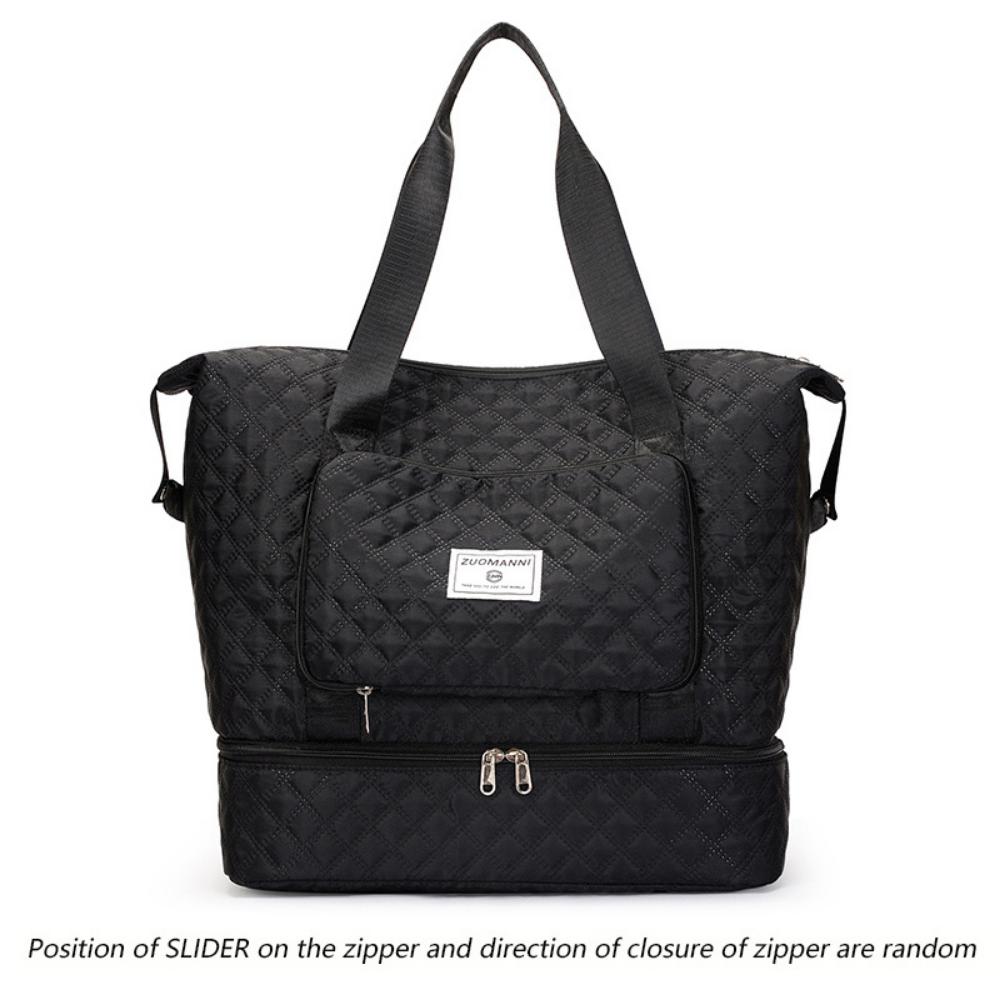 

Складная дорожная сумка большой вместимости с отделением для влажной и сухой одежды, стеганая нейлоновая сумка с ромбовидной отделкой для спортзала, йоги и женская сумка через плечо - можно стирать вручную чёрный