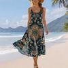 Sleeveless Spaghetti Strap Midi Dress Bohemian Floral Print Casual Summer Flowy Sundress for Women Vacation Beachwear