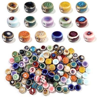 10pcs/lot 12mm Colorful Floral Glaze Ceramic Beads Flat Round Loose Beads for DIY Jewelry Making Bracelet Necklace Accessories