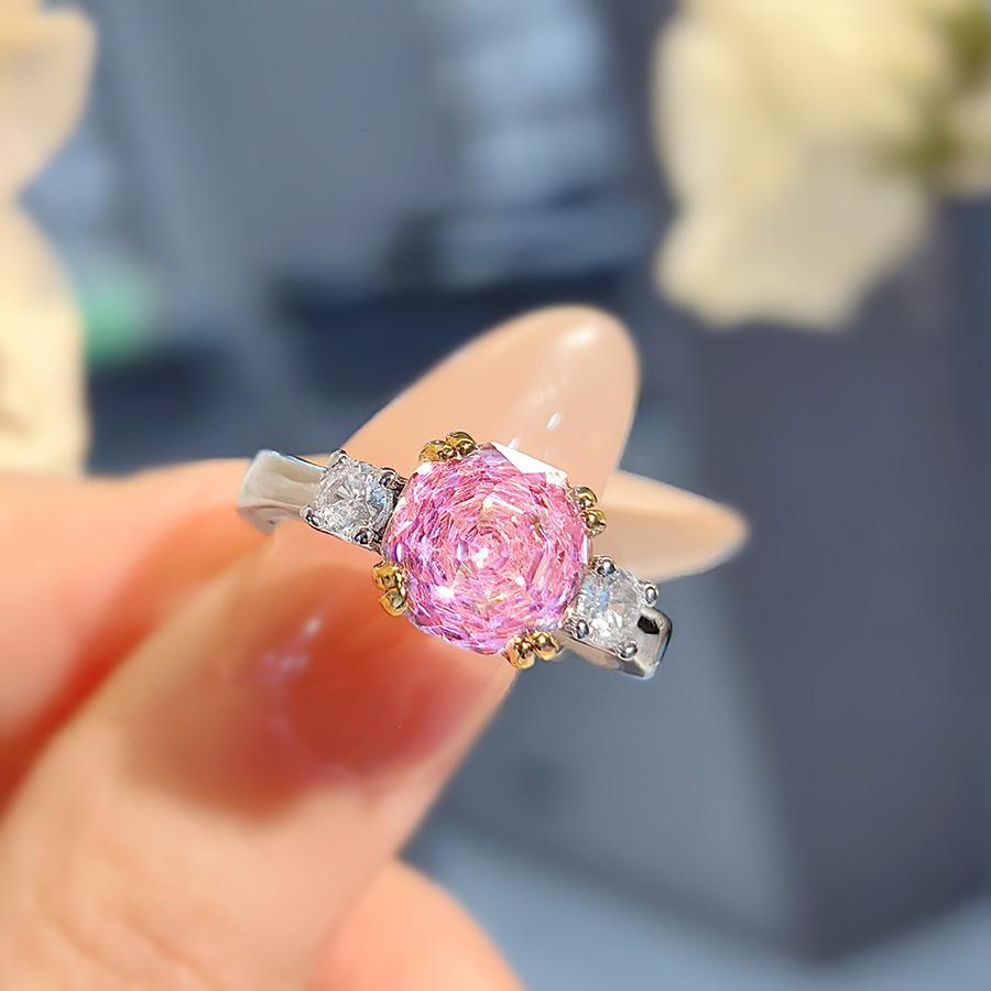 Fashion Light Luxury Star Anise Rose Cut Pendant Necklace Colorful Pink Diamond Ring Chinese Red Stud Earrings Colorful Treasure Set Women