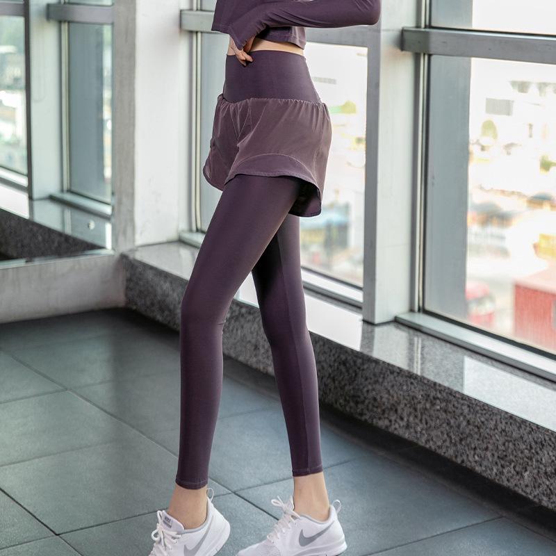 Women's High-Waisted Quick-Drying Plus Size Yoga Pants - Fake Two-Piece Design for Autumn Fitness