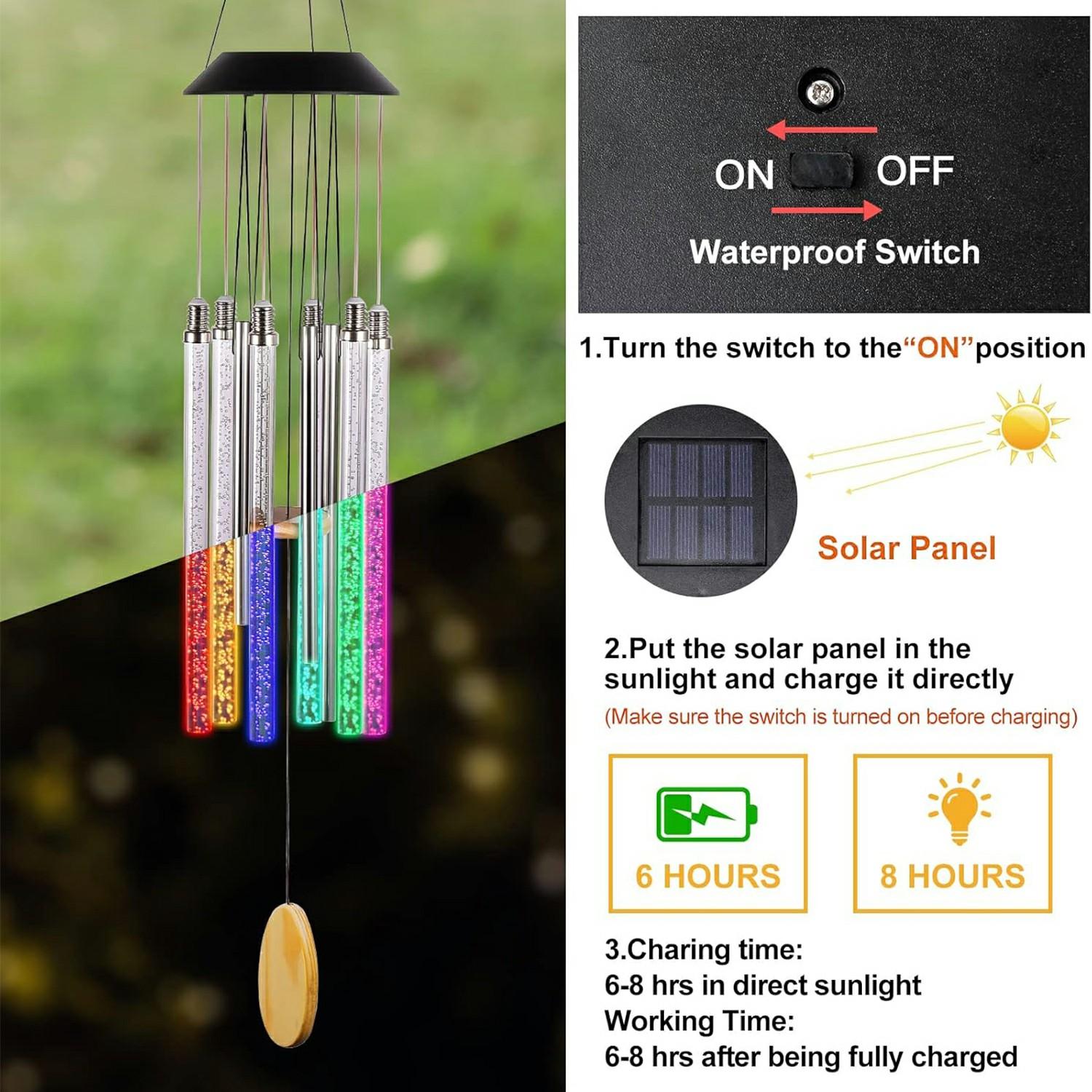 

7 Color Changing LED Light Solar Powered Garden Yard Wind Chime Decorative Light A