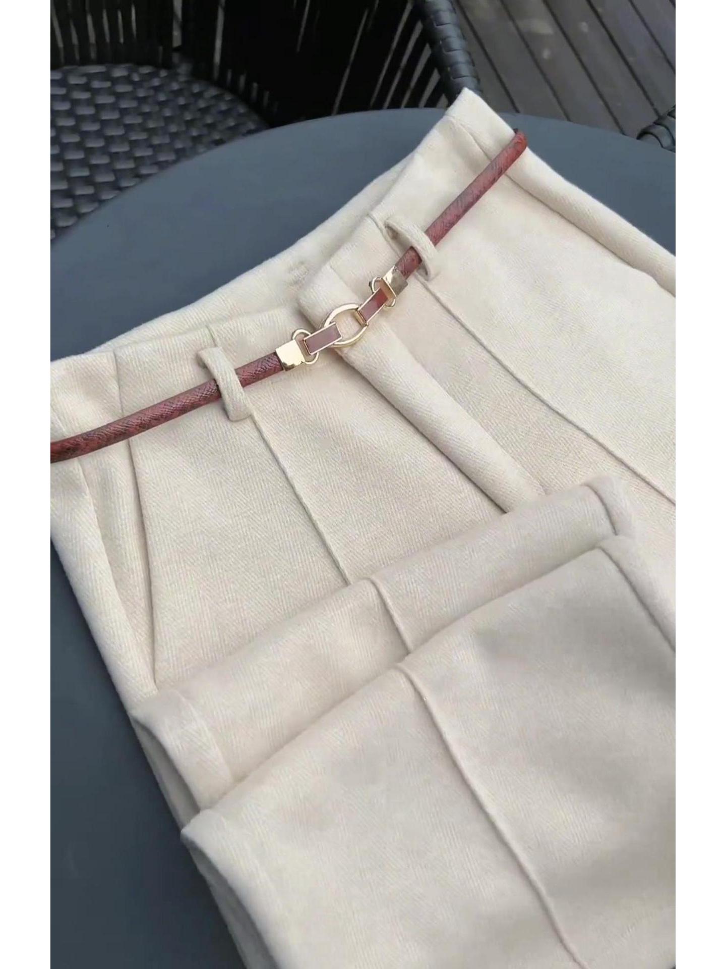 

Женские шерстяные брюки с высокой посадкой, свободные, с широкими штанинами - осенне-зимний стиль M